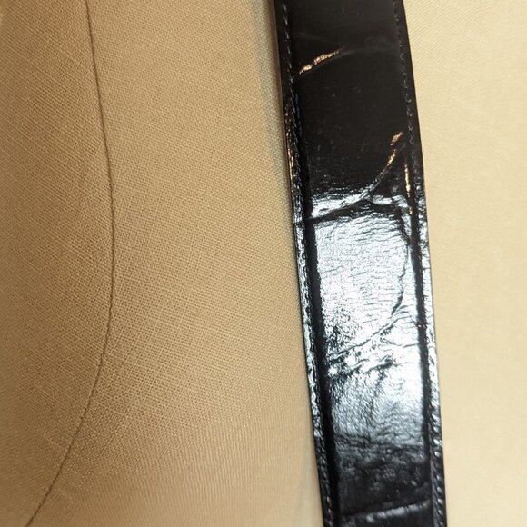 Leather Croc Embossed Reversible 2 in 1 Belt Gold Tone Academia‎ Preppy main image 7